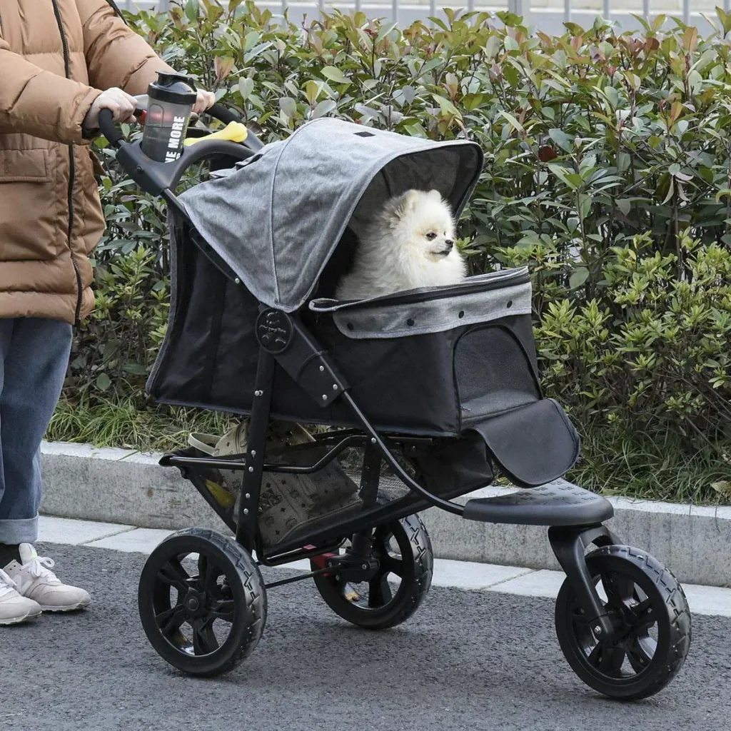 Hundewagen Hundebuggy Katzenbuggy Pet Stroller mit 3 Rädern klappbar Hunde Katze Oxford Grau+Schwarz 109,5 x 57,5 x 106,