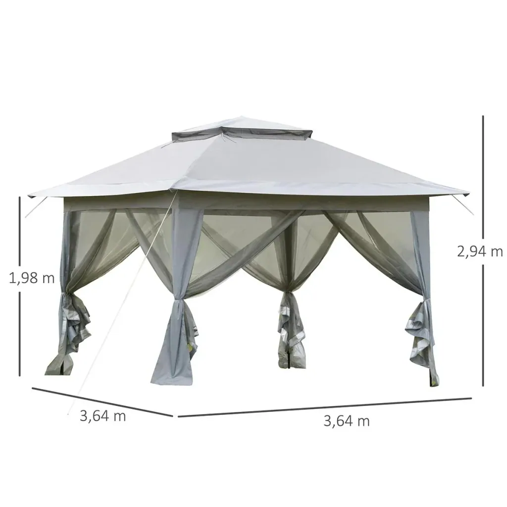Faltpavillon Pop-Up-Zelt Gartenpavillon inkl. Rollentasche Stahl+Oxford+Mesh Grau+Schwarz 3,64x3,64x2,94m