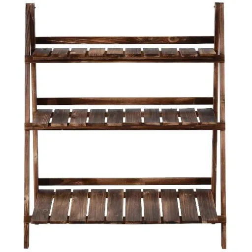 Pflanzentreppe L80 x W37 x H93cm Blumenregal 3 Stufen Tannenholz