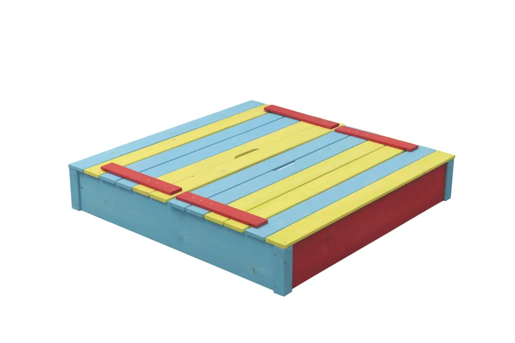 Sandkasten Sepp aus Holz, farbig lasiert mit Klappdeckel 1200 mm x 1200 mm