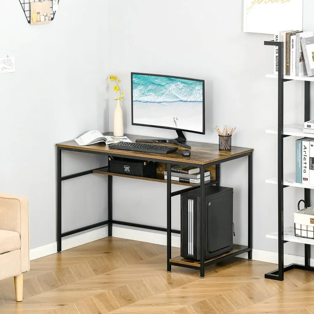 Computertisch Schreibtisch Bürotisch Home Office Arbeitstisch mit Ablagen Industrieller Stil Rustikal-Braun Metall 120 x