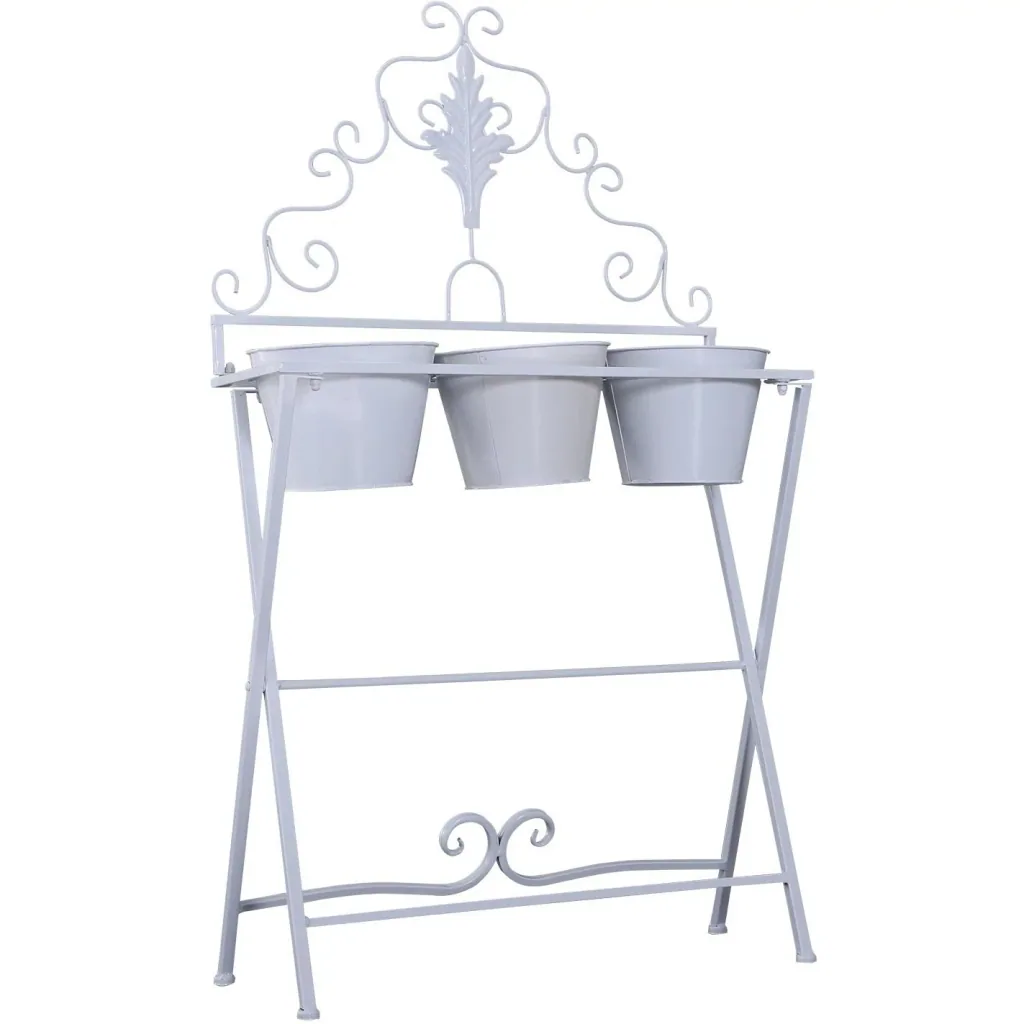 Pflanzregal Pflanzenständer Blumenregal Blumenständer mit 3 Kasten Metall Weiß 58 x 21 x 100 cm