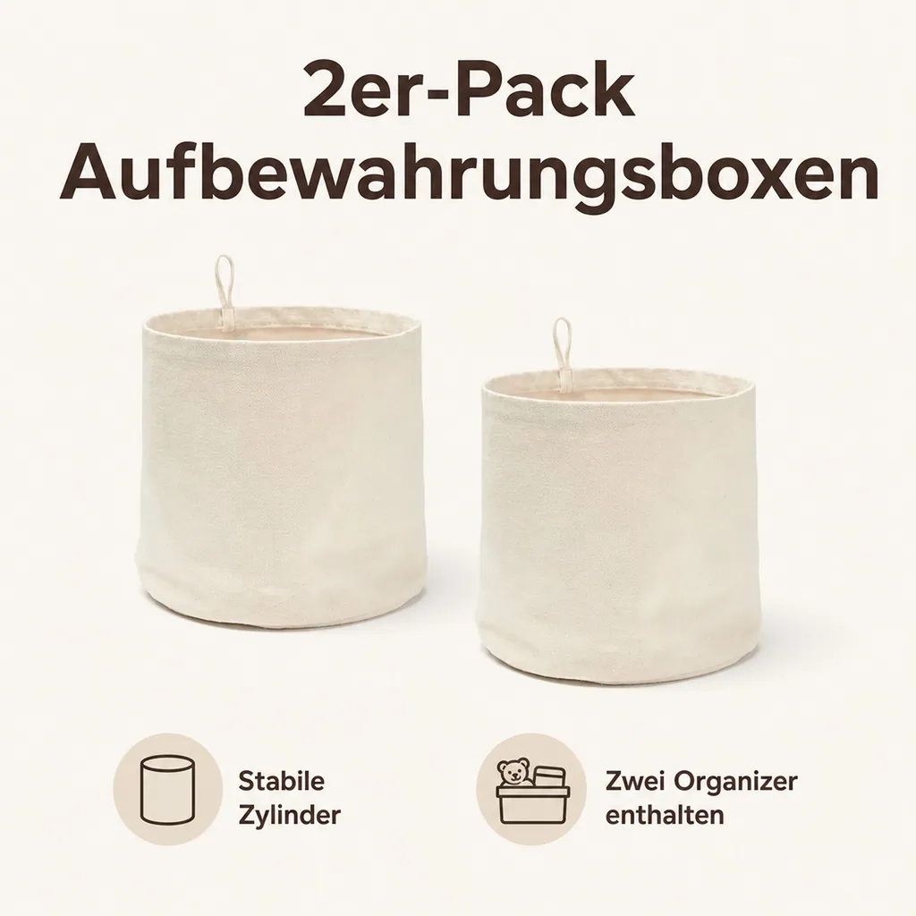 Kids Concept Aufbewahrungsboxen rund aus Stoff, hellbeige
