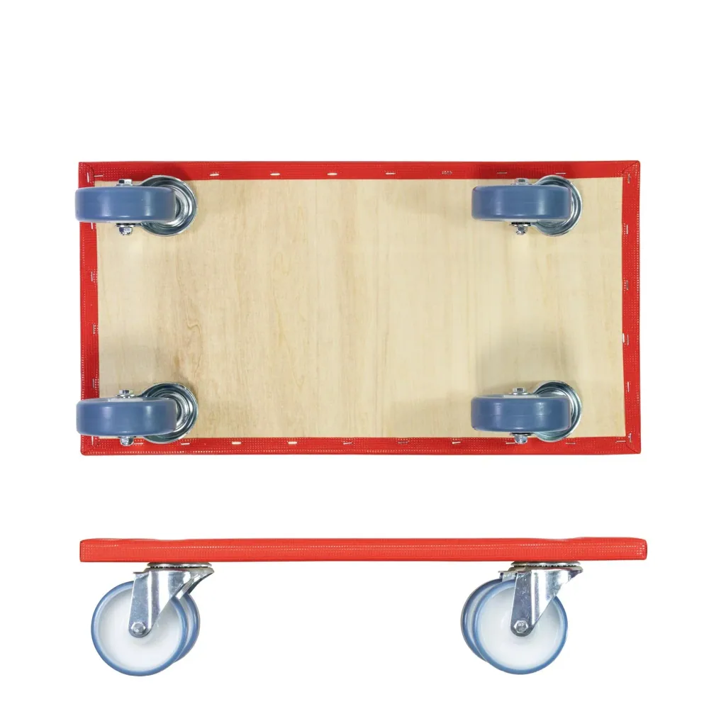 Transporthilfe MM 1396, 57,5 x 30 x 14 cm, softe Rollen Ø 100 mm, Rollenlager, Platte FSC® bezogen, Tragkraft 400 kg