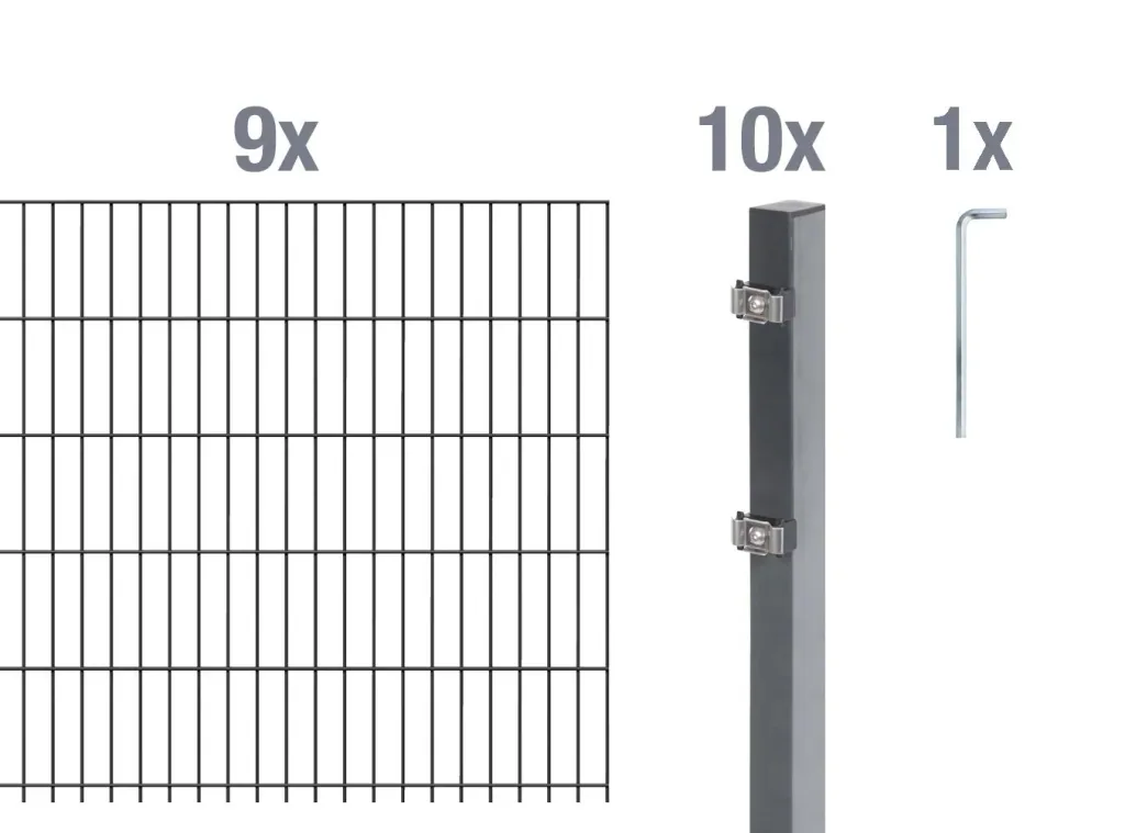 Doppelstabmattenzaun Komplettset, anthrazit, Höhe 120 cm, Länge 18 m