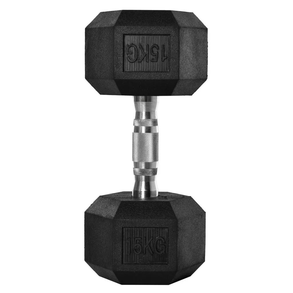 Gummi-Hantel Fitness Hantel Kurzhantel für Trainingsraum Büro Einzelhantel sechseckige Form Stahl Gummi schwarz 15 KG