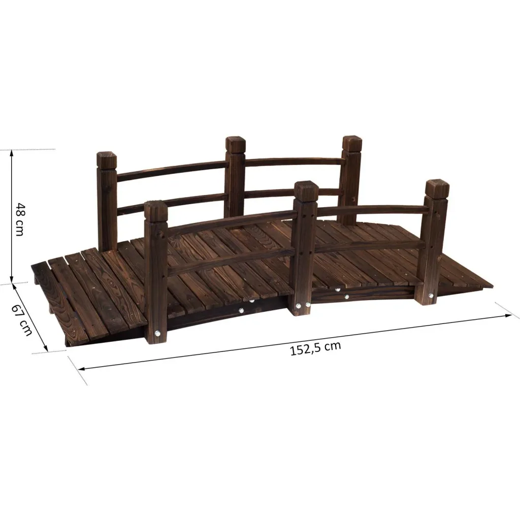 Gartenbrücke Holzbrücke Holzsteg Teichbrücke Zierbrücke mit Geländer bis 180 kg Tannenholz Dunkelbraun 152,5 x 67 x 48 c