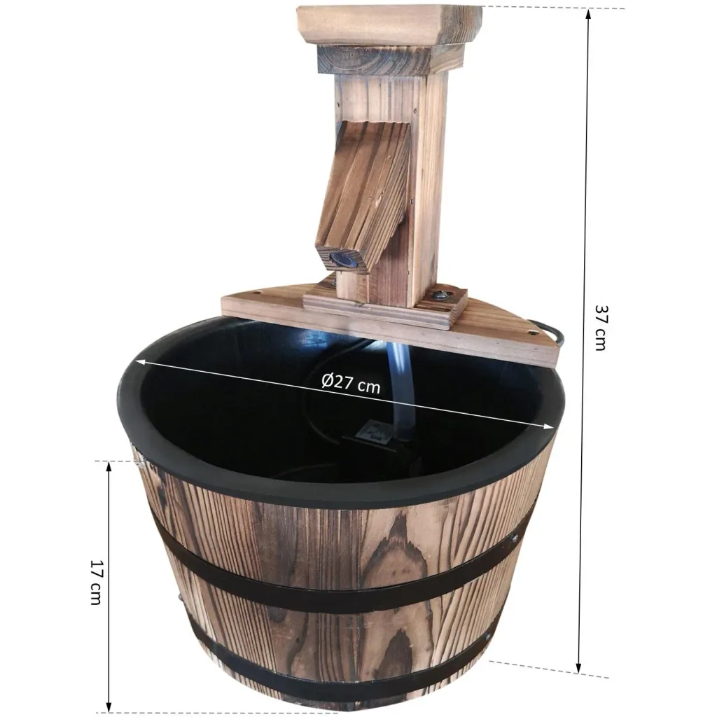 Gartenbrunnen Zierbrunnen Springbrunnen Fassbrunnen Wasserfall Holzfass Dunkelbraun ?27 x 37 cm