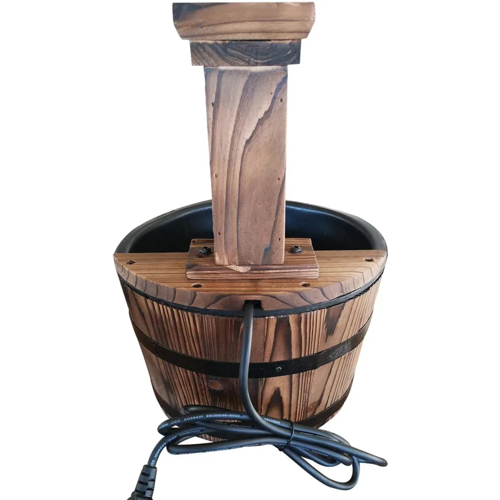 Gartenbrunnen Zierbrunnen Springbrunnen Fassbrunnen Wasserfall Holzfass Dunkelbraun ?27 x 37 cm