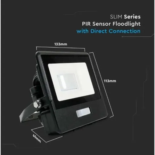 VT-118S LED-Flutlicht mit Sensor - 10 W - 735 Lm - 3000K - Schwarz