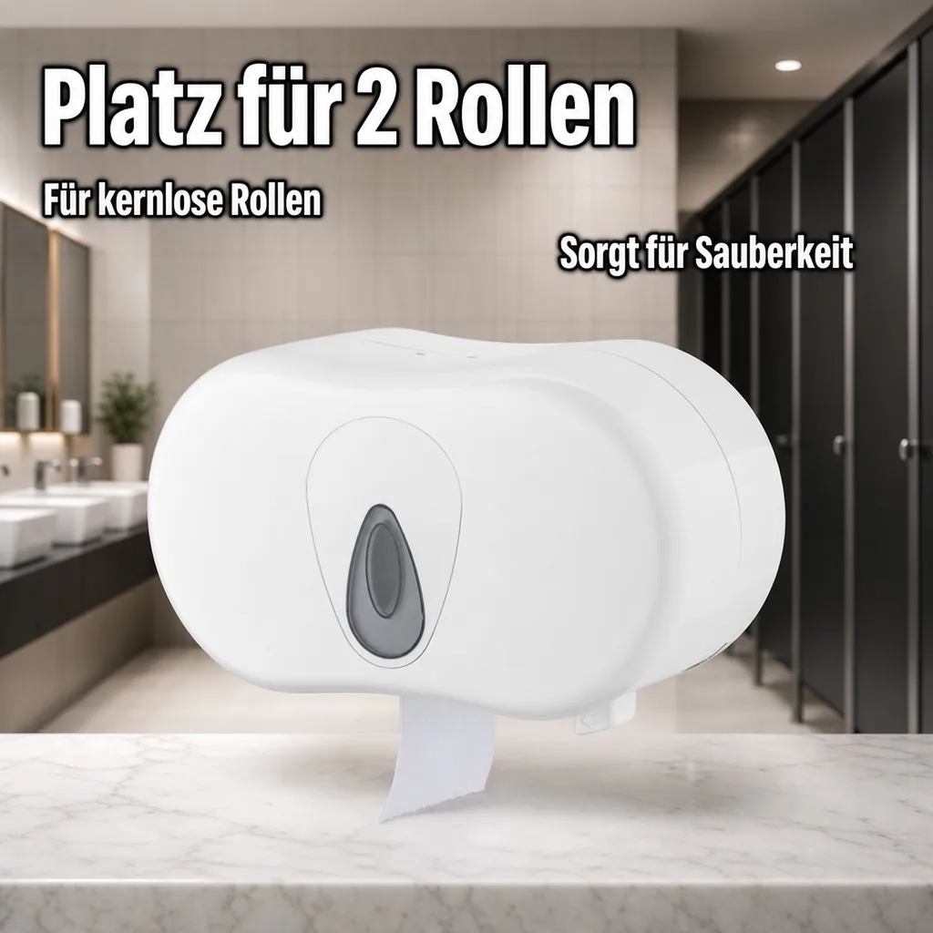 Toilettenpapierhalter, Klopapierhalter, Toilettenpapierspender - PQTMCDuo, für 2 Rollen, Kunststoff