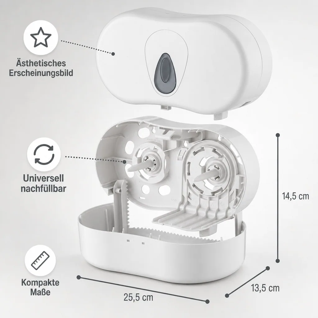 Toilettenpapierhalter, Klopapierhalter, Toilettenpapierspender - PQTMCDuo, für 2 Rollen, Kunststoff