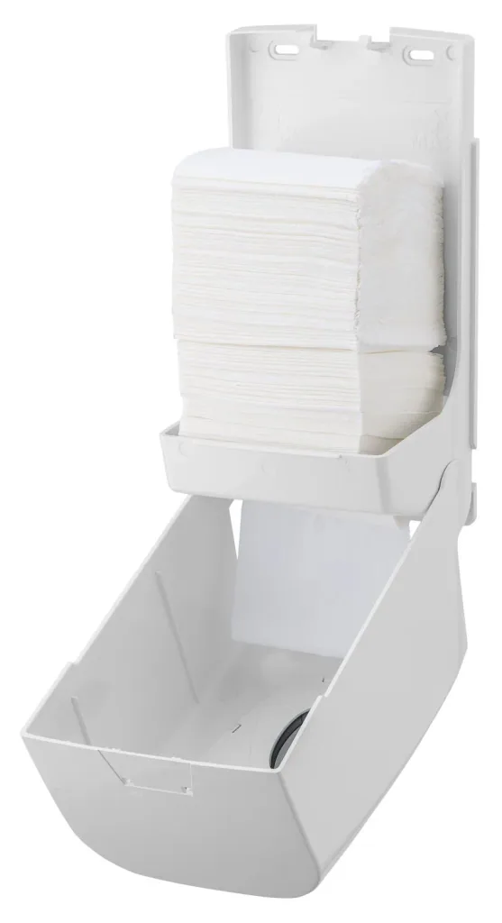 Toilettenpapierhalter, Klopapierhalter, Toilettenpapierspender - PQTissue, Kunststoff | Hygienische Einzelblattentnahme | Schloss & Logobedruckung