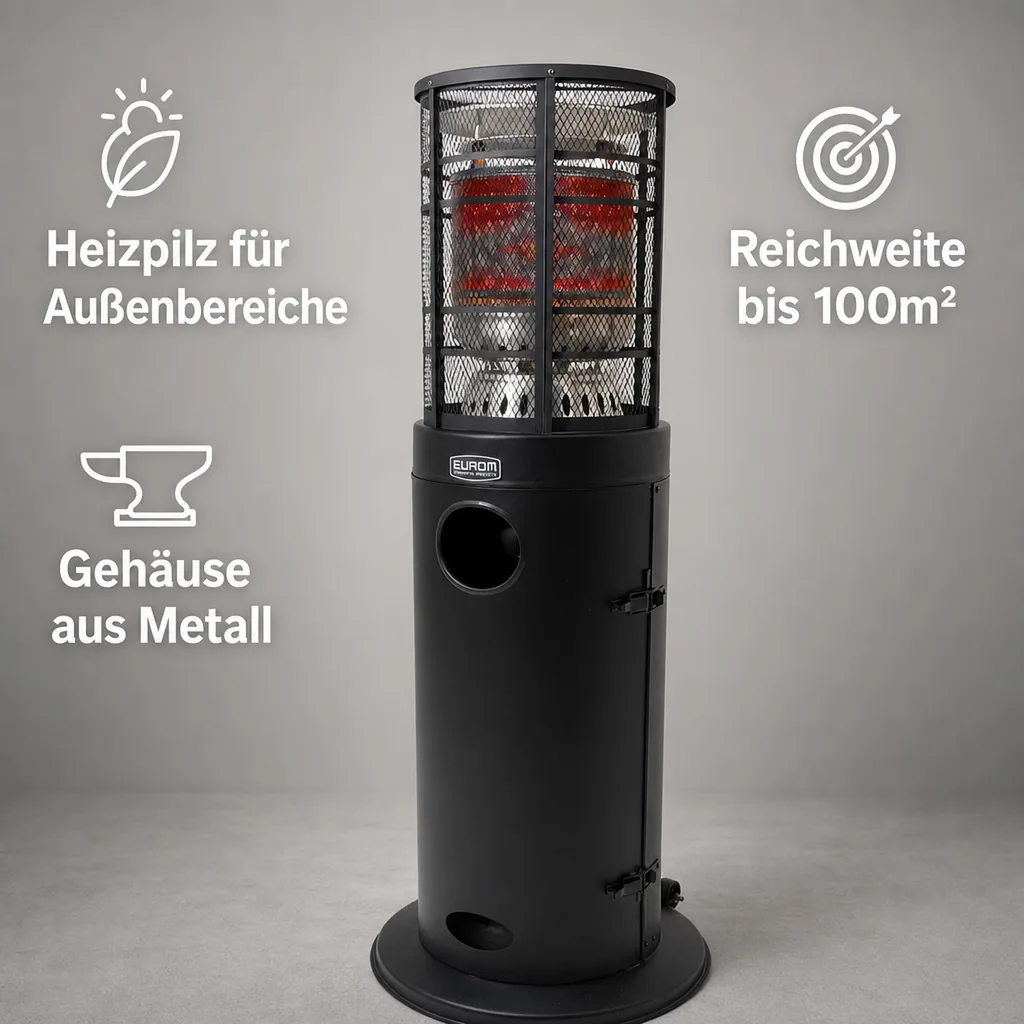 Gasheizstrahler, Terrassenstrahler gas, Heizpilz gas - Modell Area Loungeheater, mit Schutzgitter, Metall, Schwarz