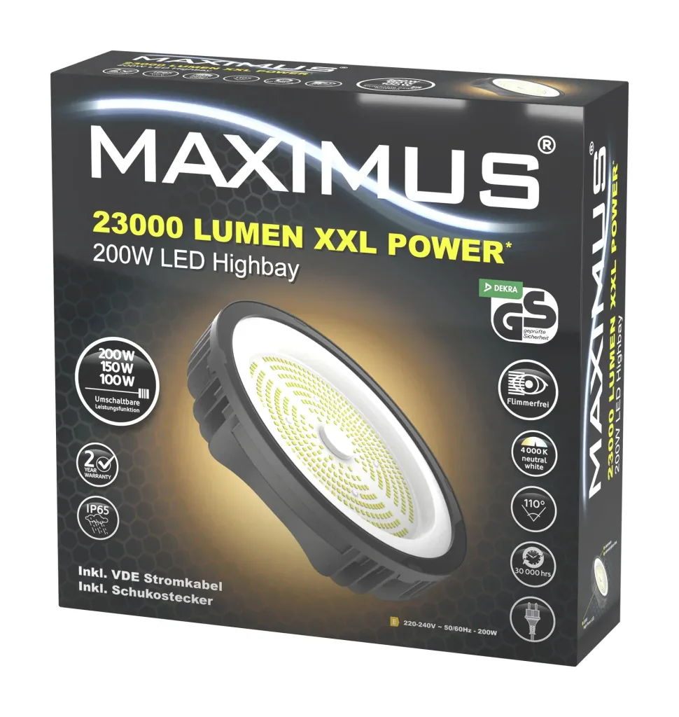 LED-Hallenstrahler 200 Watt, 23000 Lumen, Leistungsregler, neutralweiß