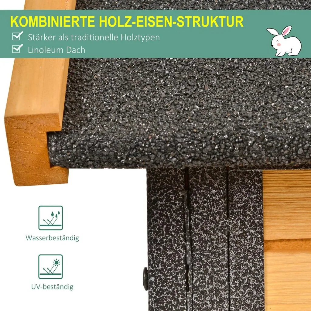Kaninchenstall erhöhtes Haustier Haus mit Abschließbare Tür Outdoor Holz-Metall Hellgelb 122 x 63 x 92 cm