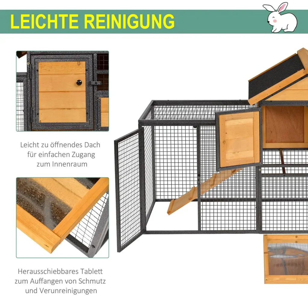 Kaninchenstall erhöhtes Haustier Haus mit Abschließbare Tür Outdoor Holz-Metall Hellgelb 122 x 63 x 92 cm