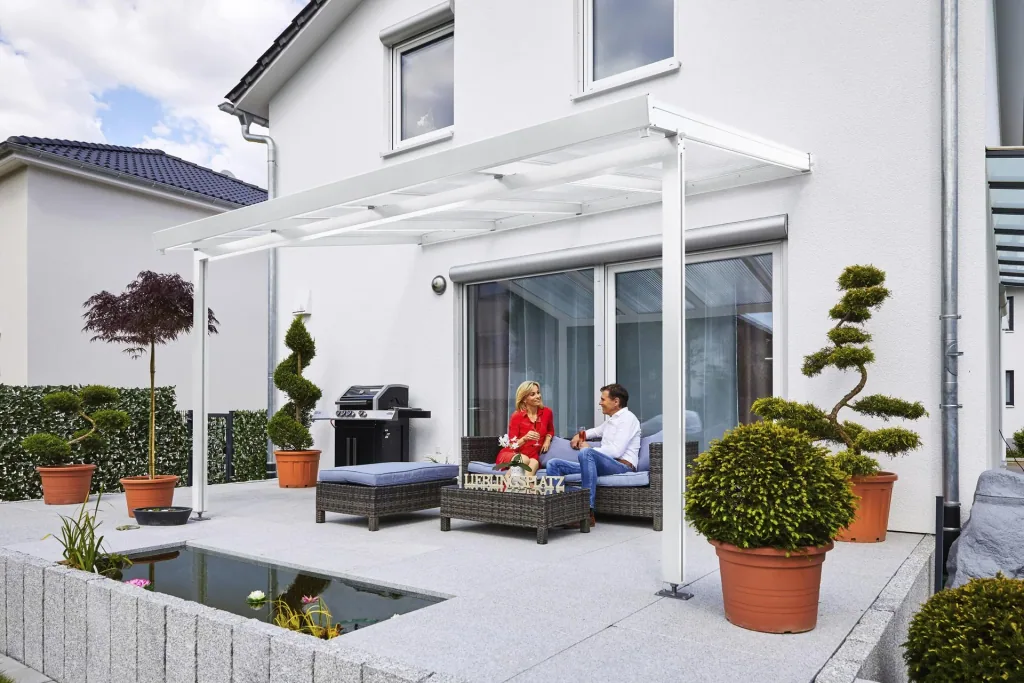 Terrassendach Premium, weiß, 4102 x 3060 mm - Klima blue