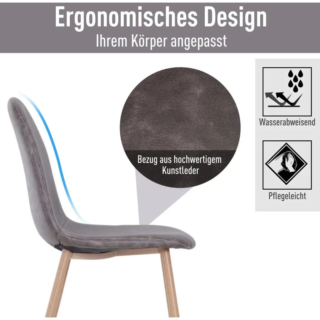 2er-Set Esszimmerstuhl Küchenstuhl mit Rückenlehne Kunstwildleder Sessel Metallbeine Grau