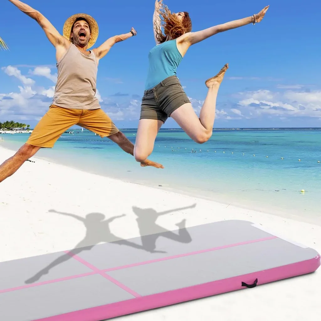 Aufblasbare Trainingsmatte hellgrau/rosa