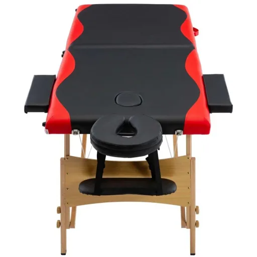 Klappbarer Massagetisch 2 Zonen Holz schwarz und rot