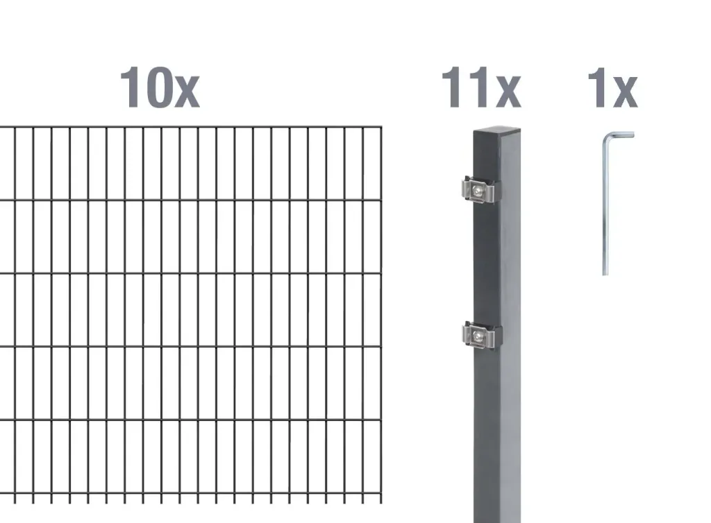 Doppelstabmattenzaun Komplettset, anthrazit, Höhe 100 cm, Länge 20 m