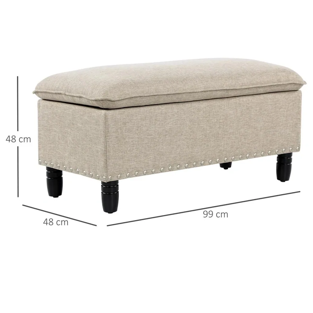 Sitzbank Polsterbank mit Stauraum Truhenbank Polyester Eukalyptusholz Beige 99 x 48 x 48 cm