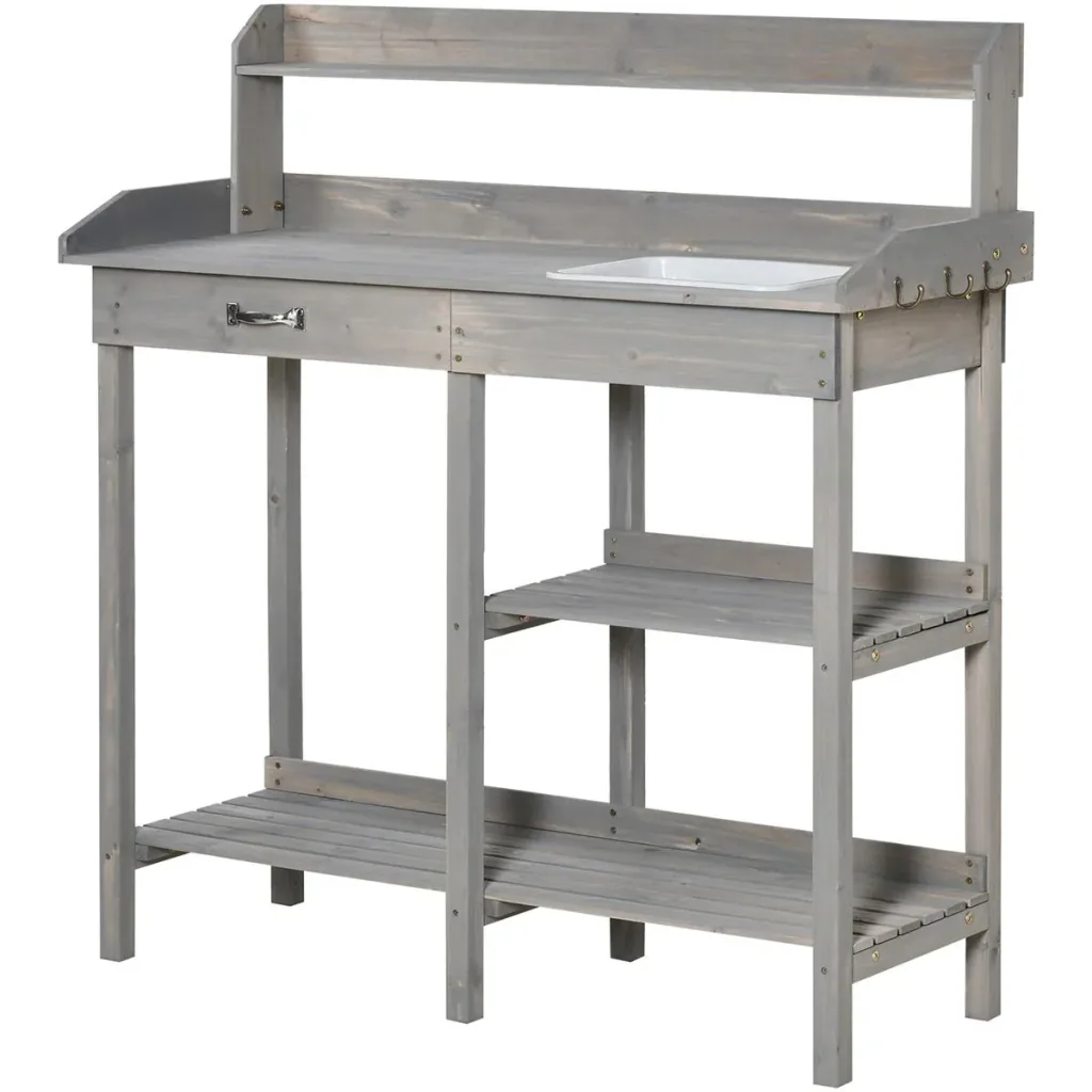 Pflanztisch mit Wanne Kiefer Grau 117 x 45 x 121 cm
