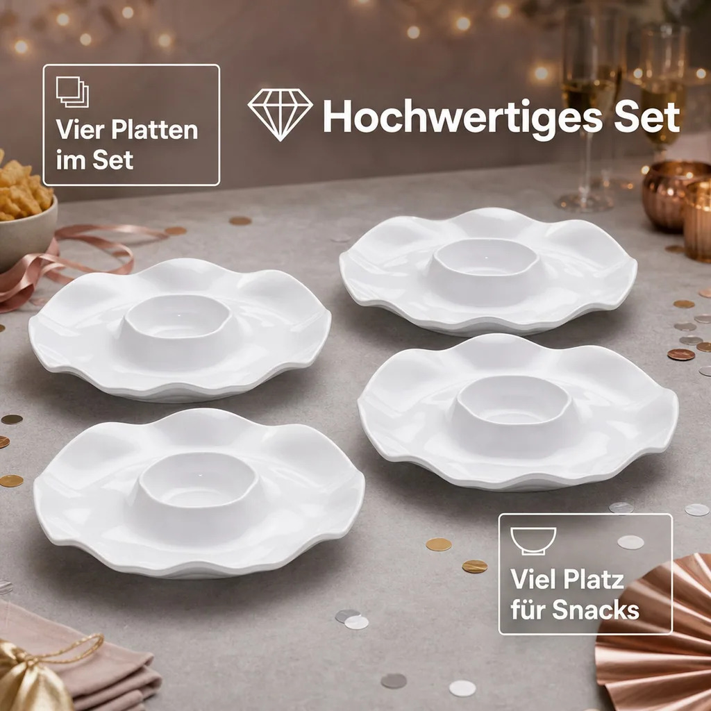 Ruffle Round Chip & Dip Platte 4er Set, 40,6 cm