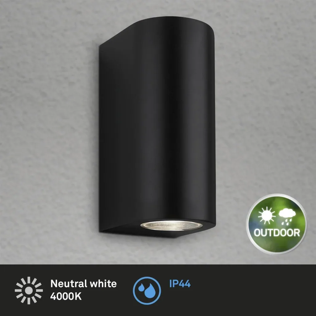LED Außenleuchte, 2-flammig, IP44, schwarz, GU10 Fassung,  inklusive 2 x LED Leuchtmittel, 4,7 Watt,  400 lm, 4.000 K