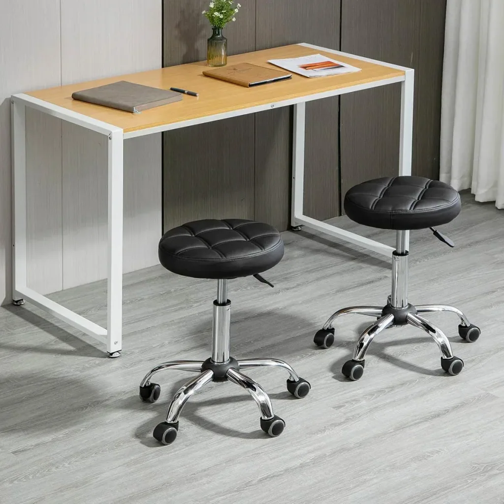2er-Set Rollhocker Drehhocker mit Rädern Arbeitshocker höhenverstellbar drehbar Salon Hocker Salonstühle Kunstleder Schw