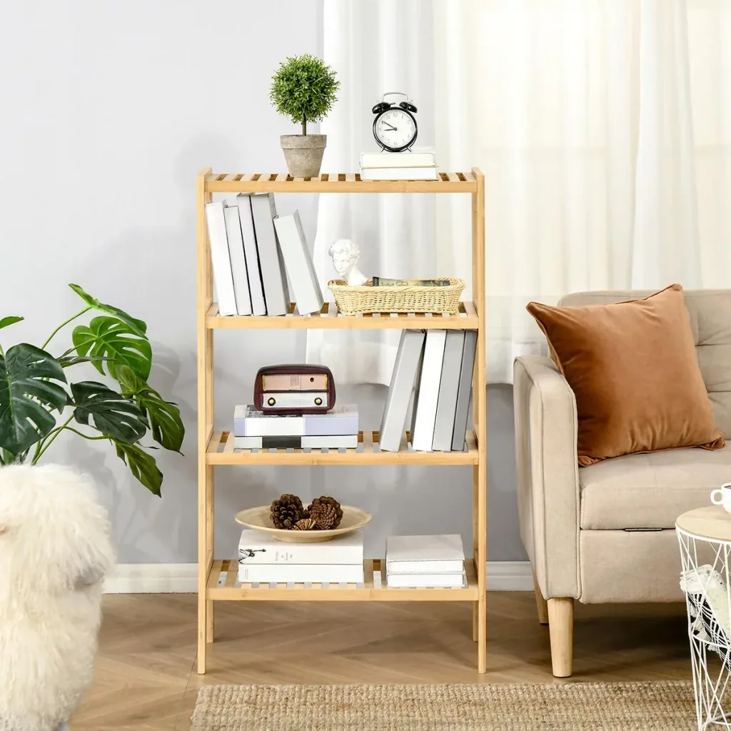 Strand Regal Bücherregal 4-Tier-Bambus Lagerung Regal Natur Bambus 62 x 33 x 112 cm
