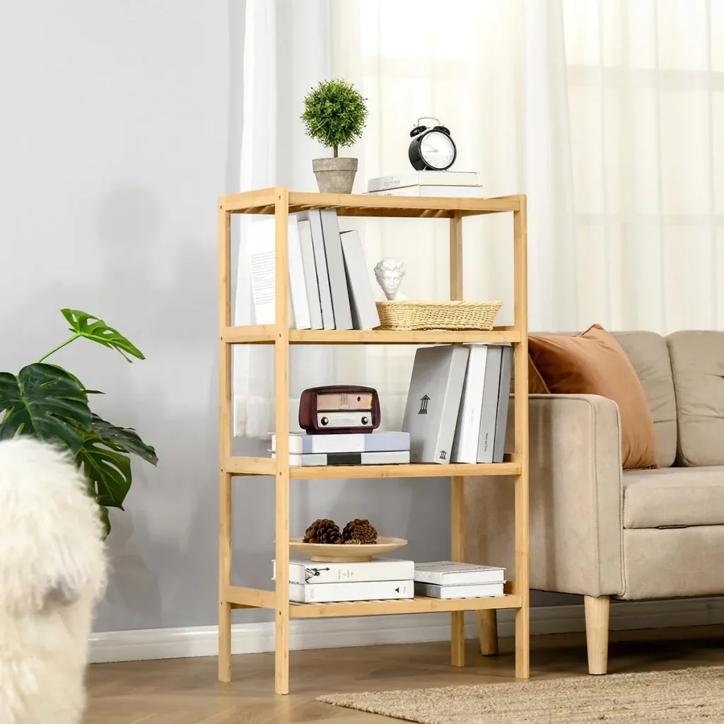 Strand Regal Bücherregal 4-Tier-Bambus Lagerung Regal Natur Bambus 62 x 33 x 112 cm