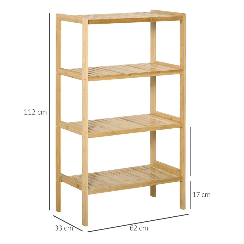 Strand Regal Bücherregal 4-Tier-Bambus Lagerung Regal Natur Bambus 62 x 33 x 112 cm