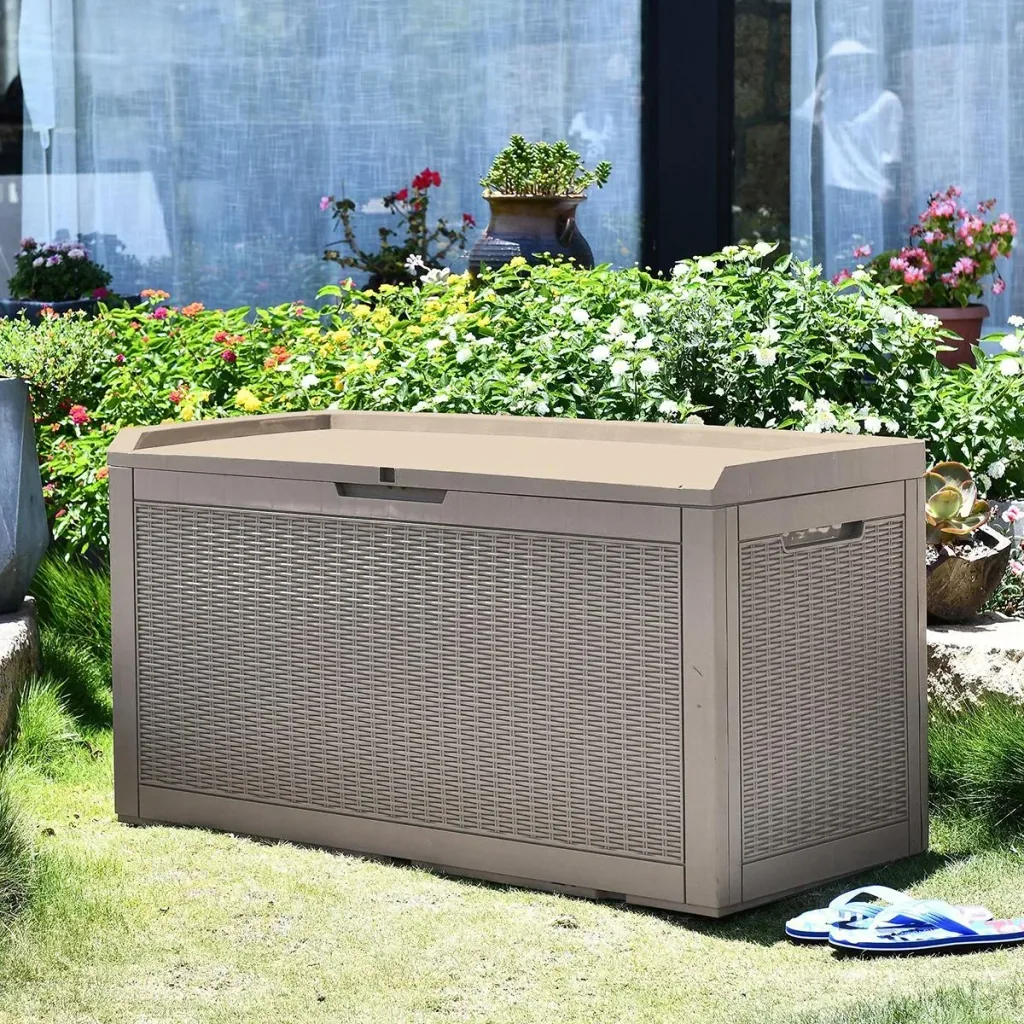 2in1 Gartentruhe in Rattanoptik Grau