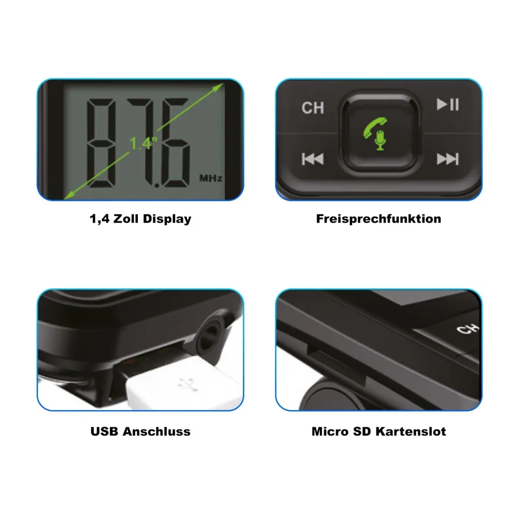 FM Transmitter mit Bluetooth , USB , AUX , Micro SD und Freisprechfunktion