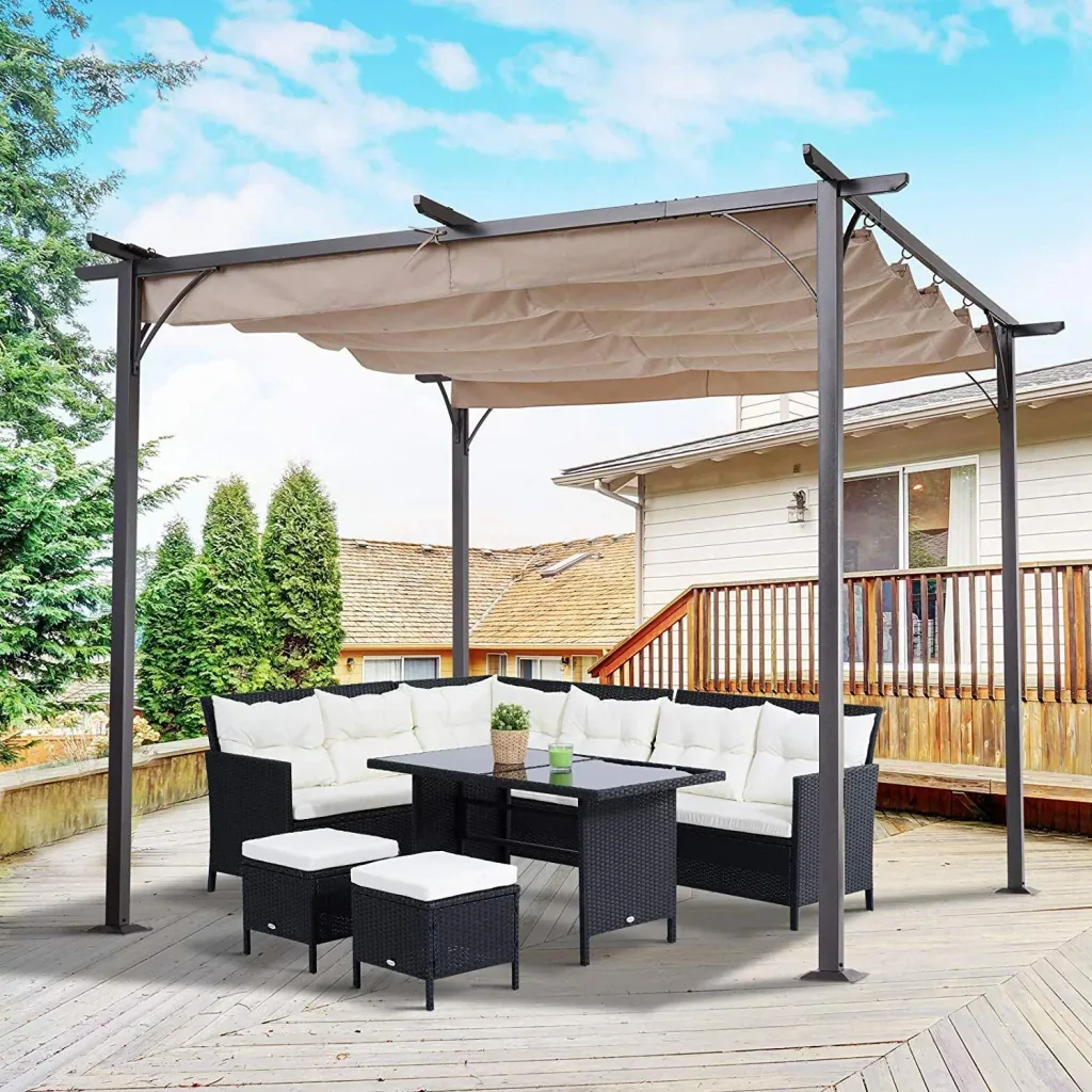 Pergola mit Schiebedach per Seilzug