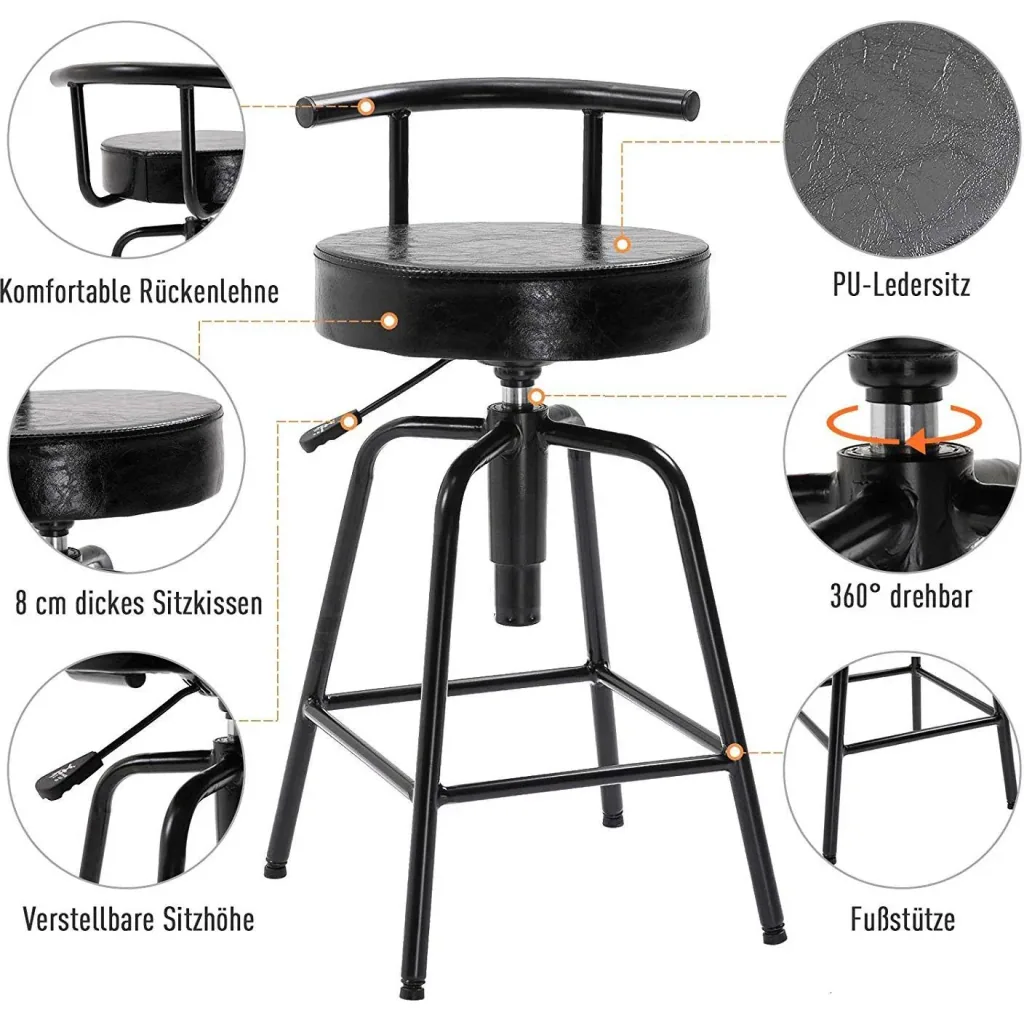 Barstuhl Barhocker mit Luftdruckfeder höhenverstellbar PU Metallgestell 38 x 43 x (74 82) cm