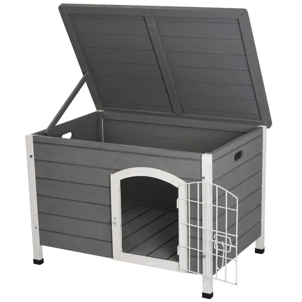 Hundehütte Hundehaus mit Tür Hundebox Gitterbox TransportKäfig für Katzen Hasen Grau Tanne 80x55x53,5 cm