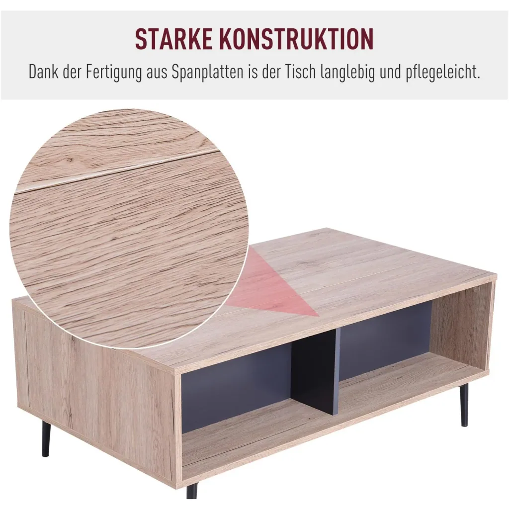 Beistelltisch Couchtisch Tischplatte höhenverstellbar ausklappbar mit Regal Staufach Holz 100 x 58 x (39,3 52,7) cm