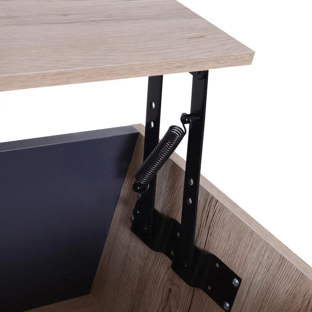 Beistelltisch Couchtisch Tischplatte höhenverstellbar ausklappbar mit Regal Staufach Holz 100 x 58 x (39,3 52,7) cm
