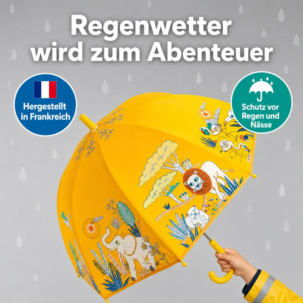 Djeco Kinder Regenschirm Savanne gelb