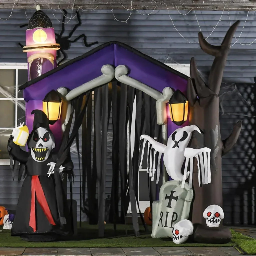 Aufblasbares Spukhaus Figur Luftfigur Halloween Deko mit LED Beleuchtung Polyester Schwarz+Braun 270 x 200 x 260 cm