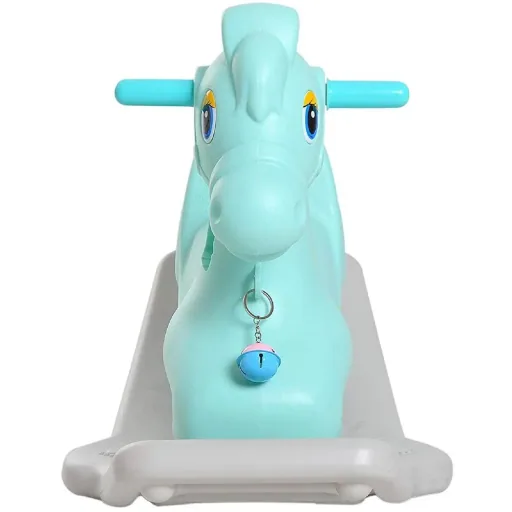 Schaukelpferd Kinder Schaukeltier Kinderschaukel Reiten mit Glocke Grün L79 x B50 x H39 cm