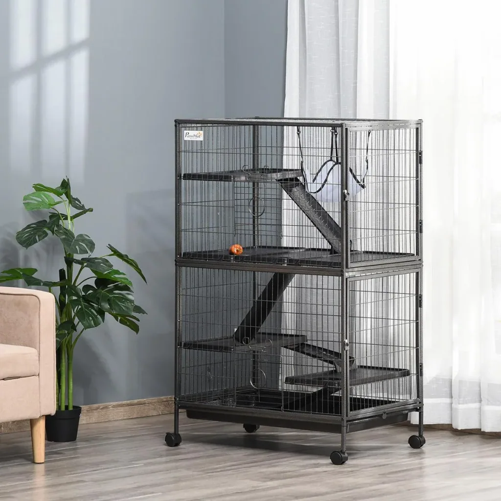 Kleintierkäfig mit Hängematten Nagervoliere mit Rollen 4 stöckig Käfig XXL geeignet für Hamster Kleintiere Meerschweinch