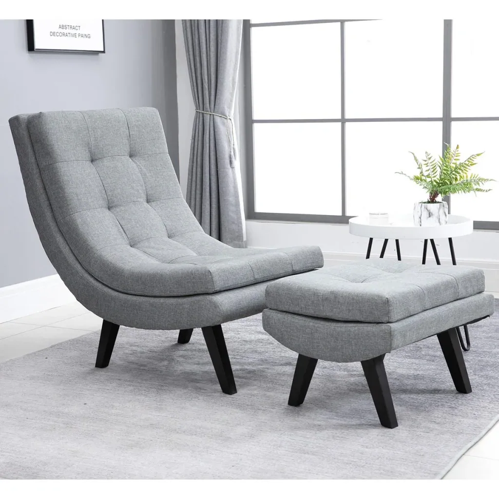 Sessel mit Fußhocker Relaxliege Chaiselongue Kautschukholzbeine Leinen Grau 65 x 100 x 84 cm