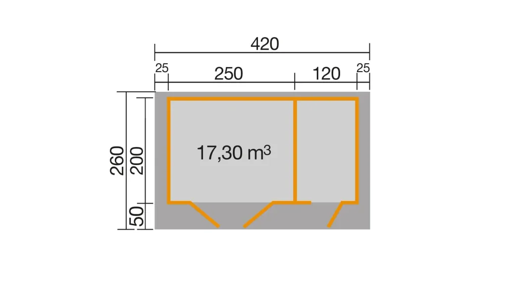 Gartenhaus 253 Gr.1 420 x 260 x 270 cm graphitgrau, 28 mm, Doppeltür, mit 2. Raum Einzeltür