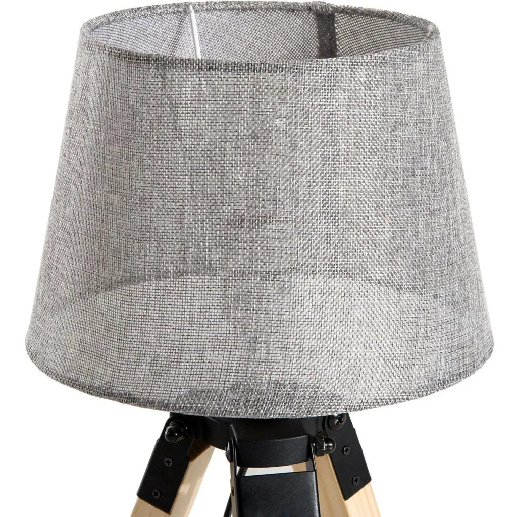 Tischlampe Dreibein Tischleuchte E27 Leinenoptik Kiefer Grau