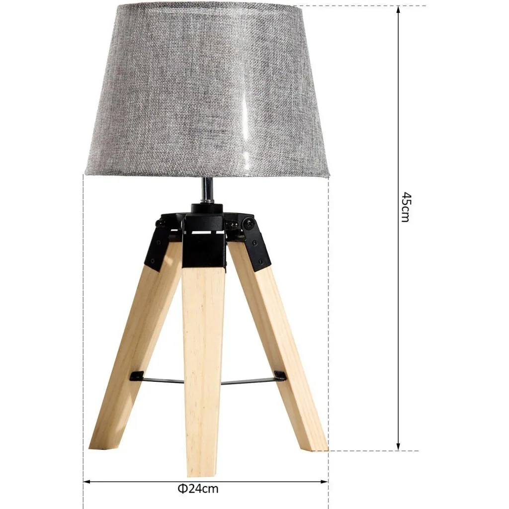 Tischlampe Dreibein Tischleuchte E27 Leinenoptik Kiefer Grau