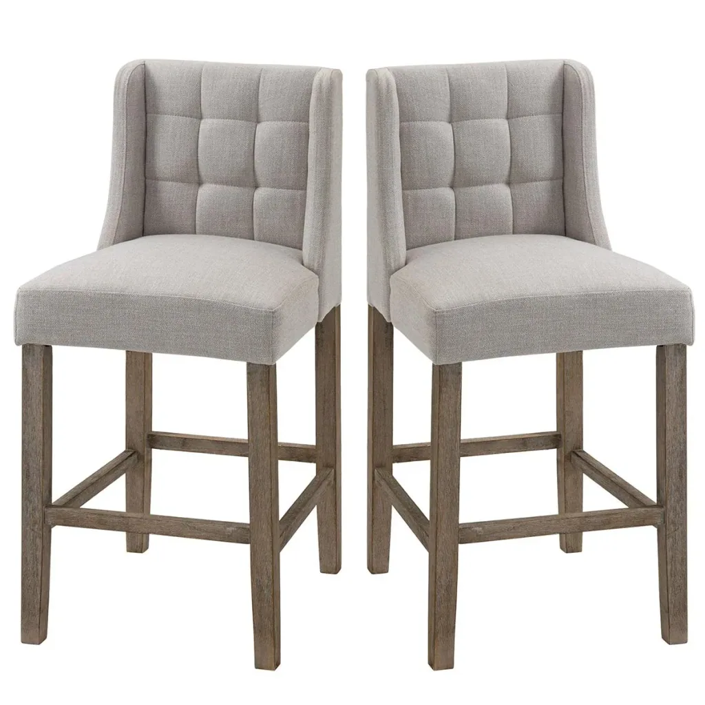 2er-Set Barhocker moderne Küchenstühle Barstühle für Küche mit niedriger Rückenlehne Leinen-Touch Gummiholz Beige 47 x 5